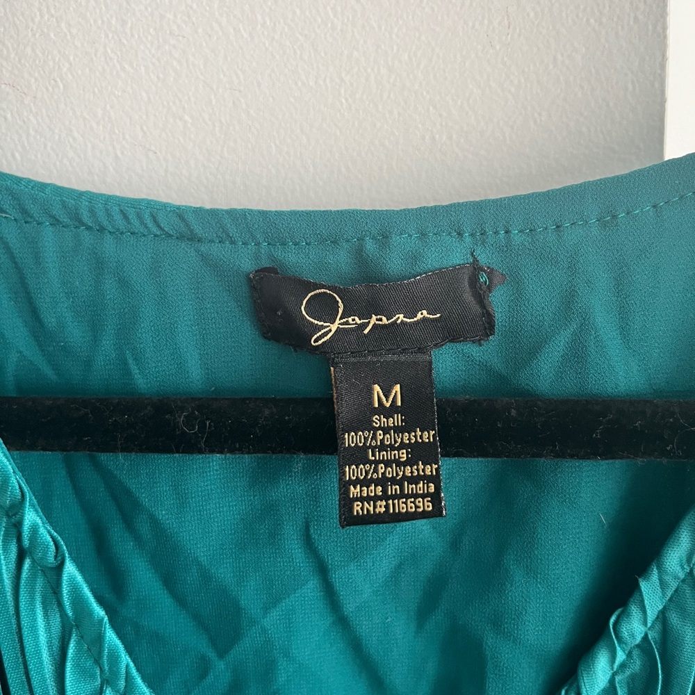 Japna Teal Pleated Wrap Blouse - Picture 2 of 5